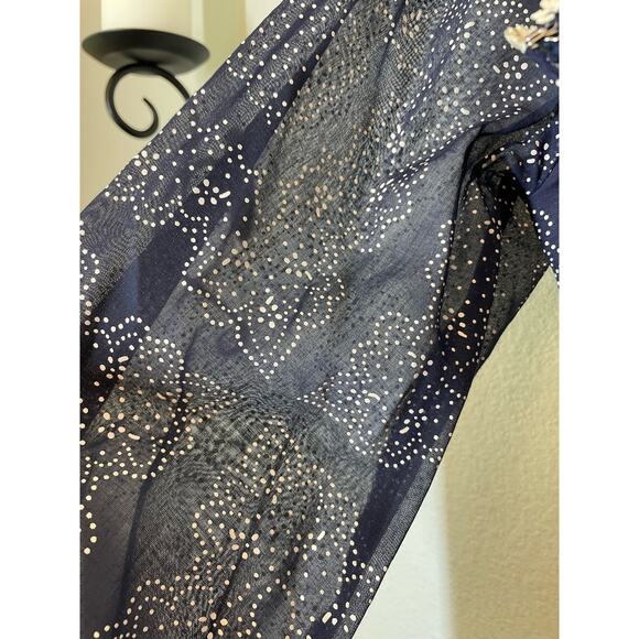 Vintage Dress Navy Blue White Print Maxi Long Prairie Regency - Picture 10 of 11